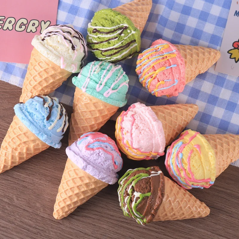 9cm Ice Cream Double Fruit Jam Topping Ice Cream Cone Model Resin Miniature Food Replica DIY Craft Handmade Desktop Decoration