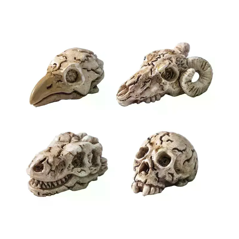 5pcs Mini Halloween Crow Animal Skull Ghost Ornament,Miniature Landscape Desktop Ornaments Mini Home Parties Car Decorations