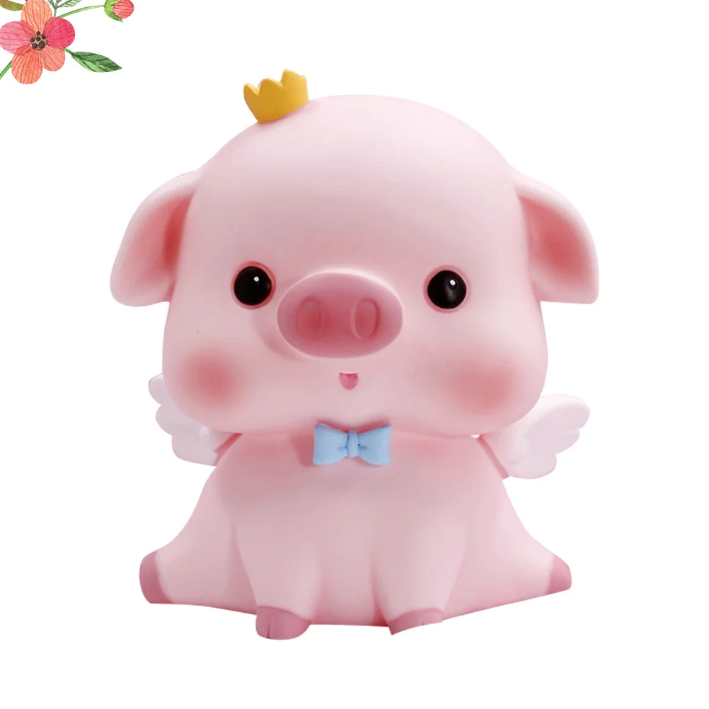 

1PC Lovely Pink Piggy Bank Resin Coin Bank Pig Money Box Saving Pot Desktop Decoration (Size L, Style A)