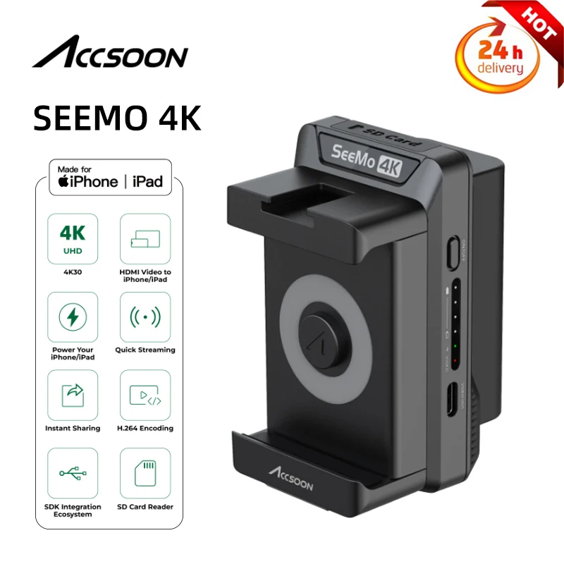 Accsoon mulus pembaca kartu SD 4K, pembaca kartu iPhone ipad pengisian daya H.264 rekaman Live Streaming Capture HDMI kompatibel dengan Monitor IOS