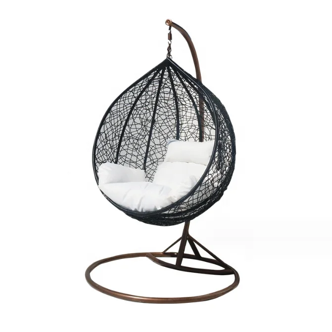 Patio Swing Outdoor Furniture Rope Chair Modern Wicker Rattan Balcony Garden Hanging Double Egg Swing Chair with Metal Bracket