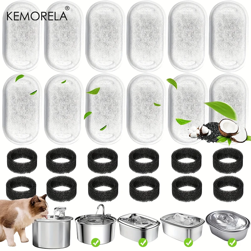 KEMORELA 12/15PCS 고양이 물 분수 스테인레스 스틸 워터 디스펜서 애완 동물 케어 액세서리에 대 한 활성 탄소 스폰지 필터