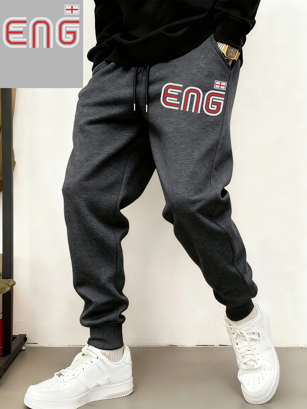 

Eng England Flag Printed Sweatpants Mens Casual Loose Trousers Winter Fleece Warm Jogger Pants Basics Pocket Men'S Streetwear