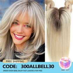 Toppers De Cabelo Humano Para Mulheres, Clipes De Base De Seda, Topper De Extensão De Cabelo Com Franja, Marrom E Loiro, Ombre, 10 pol, 12 pol, 14 pol