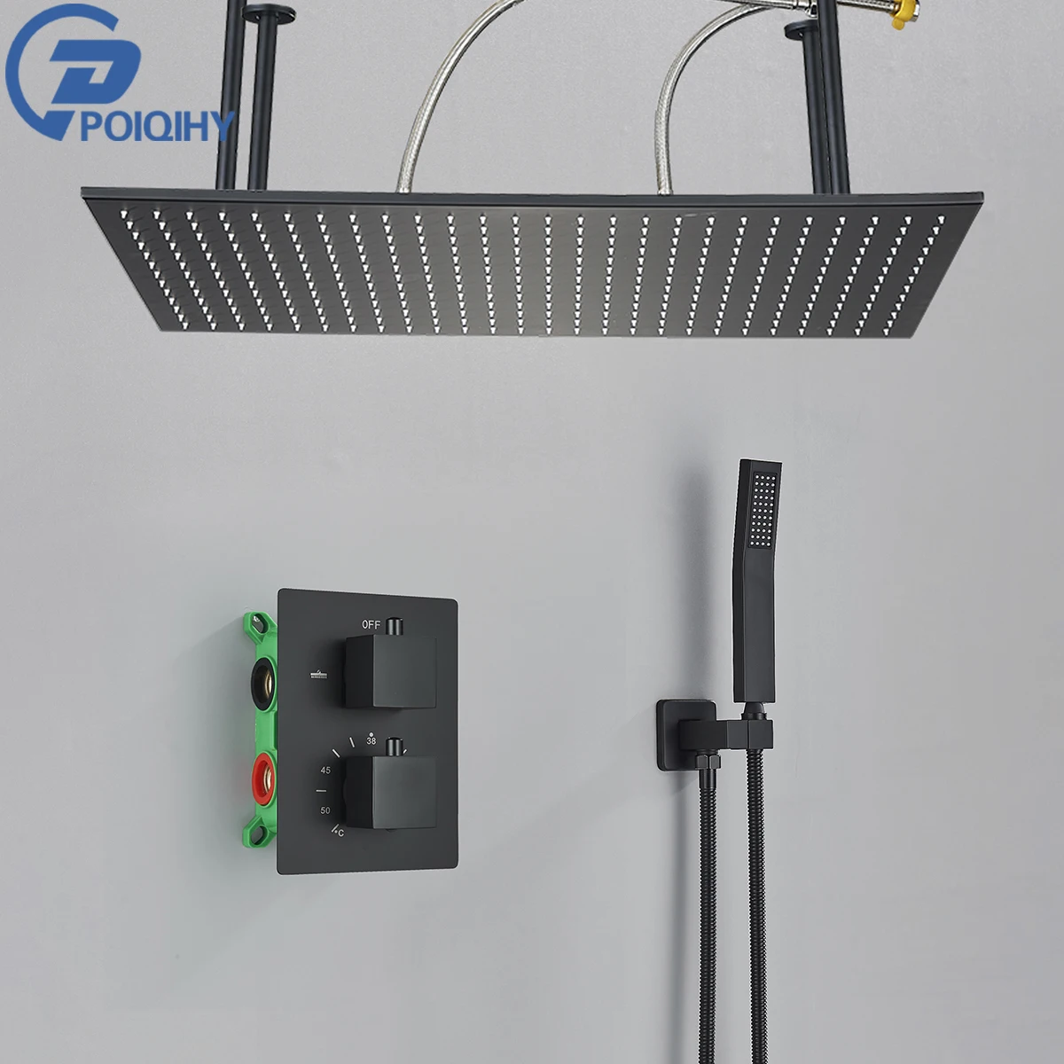 Brushed Gold Shower Faucet Bathroom Shower Set 2-ways Bathroom Concealed Shower Mixer Tap Ceiling Mounted 40*80cm Oversize Head