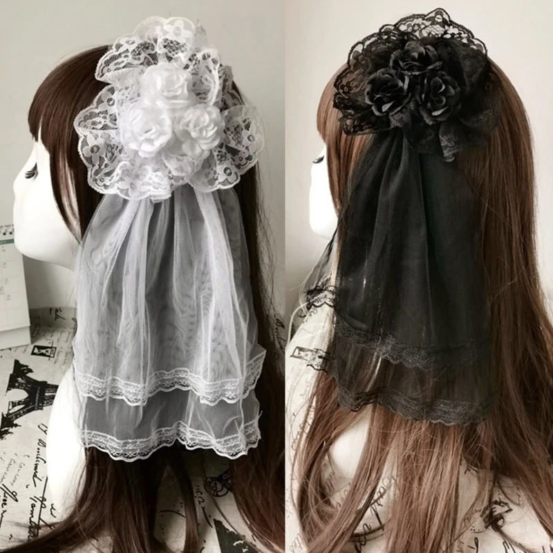 Coiffure en dentelle pour filles, voile Rose, épingle à cheveux, Clip latéral, accessoires Cosplay