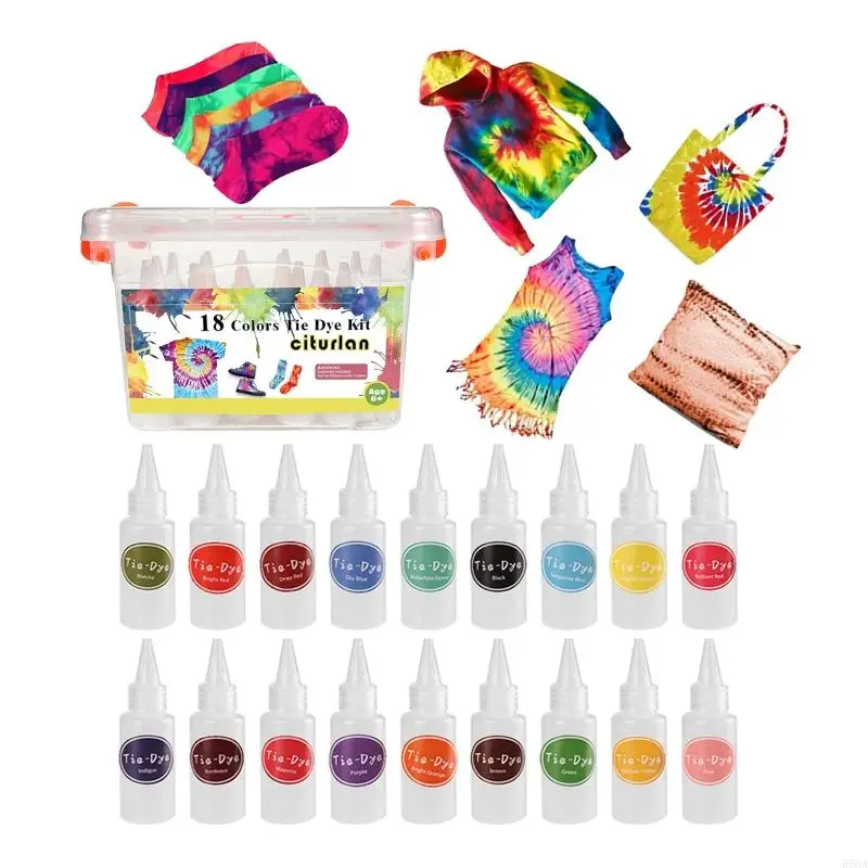 

R66A Children DIY Tie-dye Pigments Set, 18 Color Cold Water Dye Colorant School Student Material Package for Art Crafts