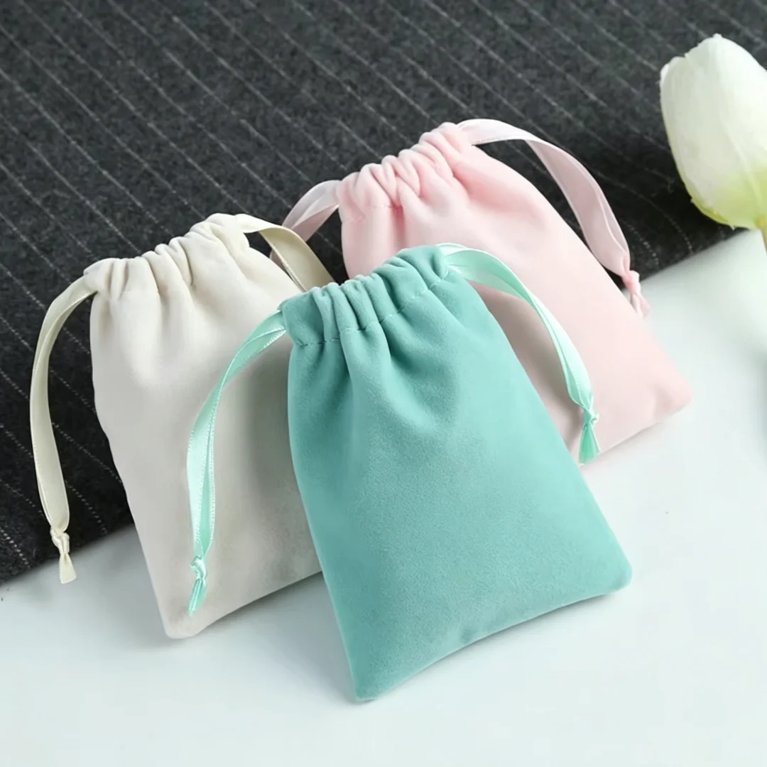 Thick Velvet Jewelry Bag Drawstring with Ribbon Small Pouches for Wedding Party Candy Bag Earring Packing Organizer Custom view 4