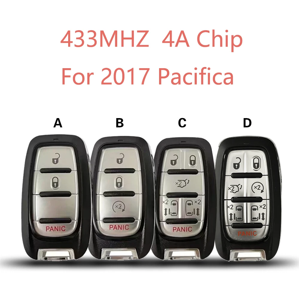 

3/4/5/6+1 Buttons 433MHz Remote Control Key For 2017 Chrysler Pacifica Smart Key Proximity Keyless 4A Chip