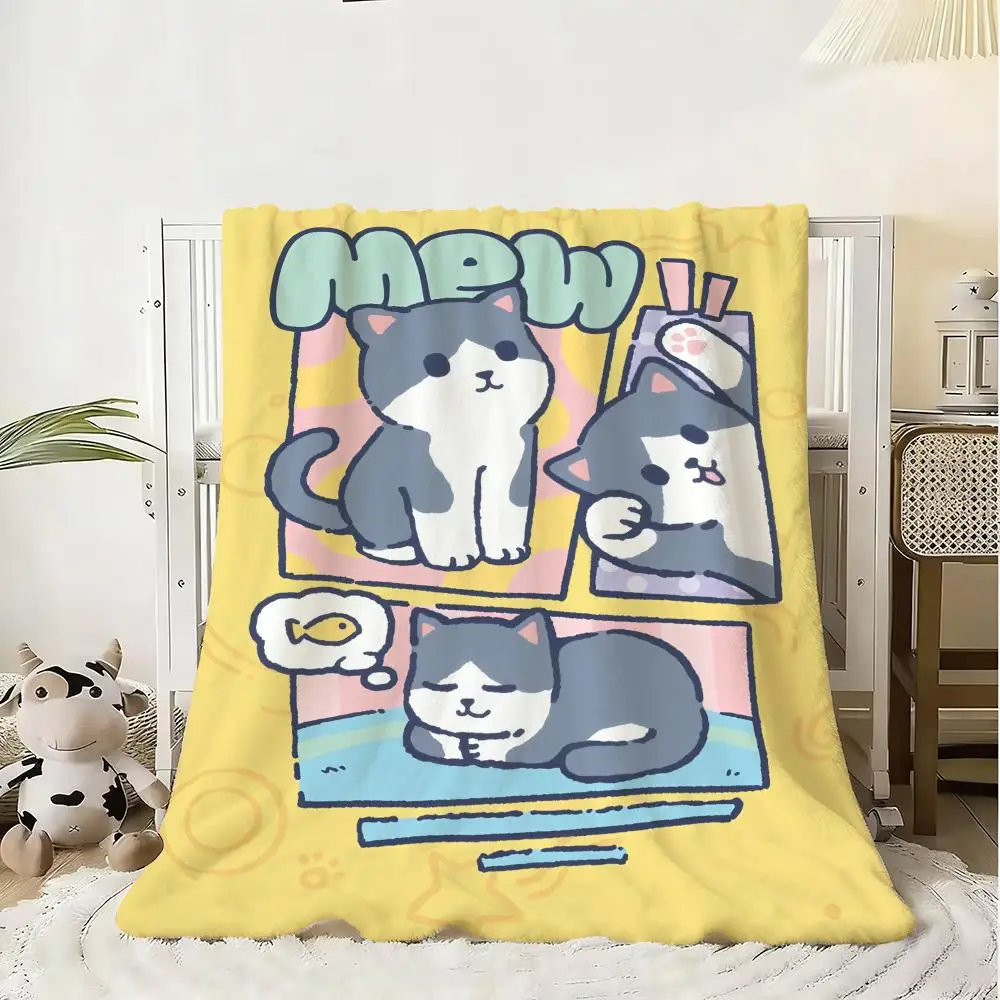 Kawaii Cat Dog Throw Soft Flannel Blanket Warm Knee Skin-Friendly Throw for Sofa Office Bed Traveling Winter Oversize