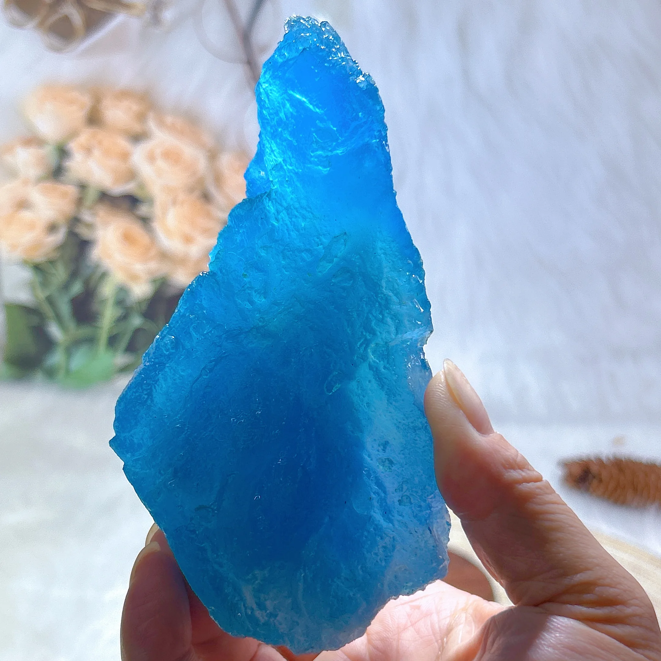 Healing Natural Crystals Blue Aquamarine Raw Stone Specimen Free Form Gemstones Reiki Home Decorations Room Decor Give Stand