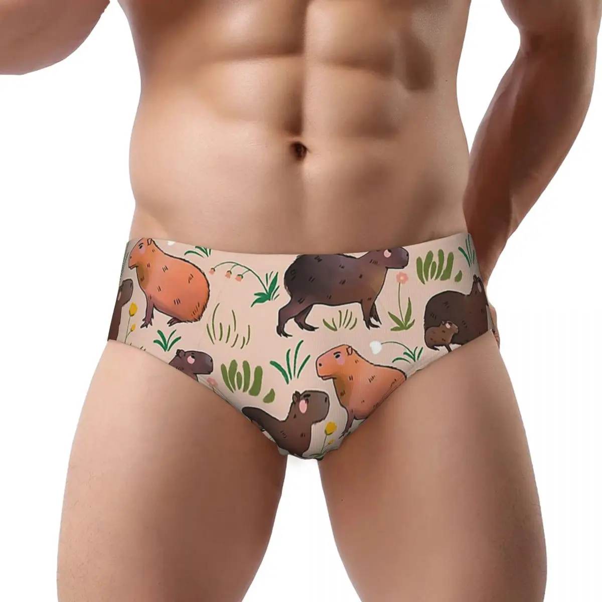 

Cute Green And Brown Animal Illustration Pattern Men Triangle Panties Comfortable Short Underwear for Homme Man Boyfriend Gifts
