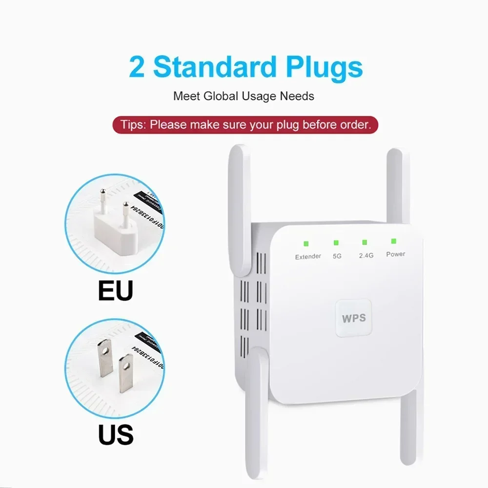 Wireless WiFi Repeater 2.4G 5Ghz Wi-Fi Amplifier Wi Fi Booster 1200 M Signal WiFi Long Range Extender Access Point