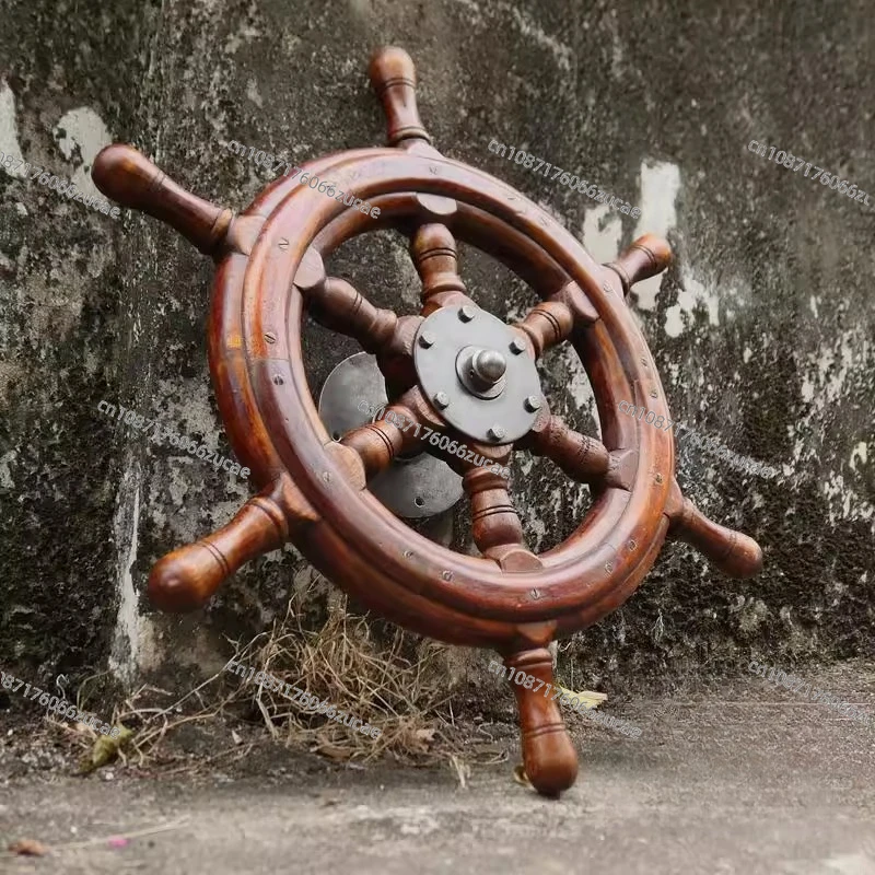 Home Decor Nautical - 55CM無垢材船舶用操舵輪ペンダント地中海レトロ航海風壁掛け装飾風水ホイールバーホームオーナメント