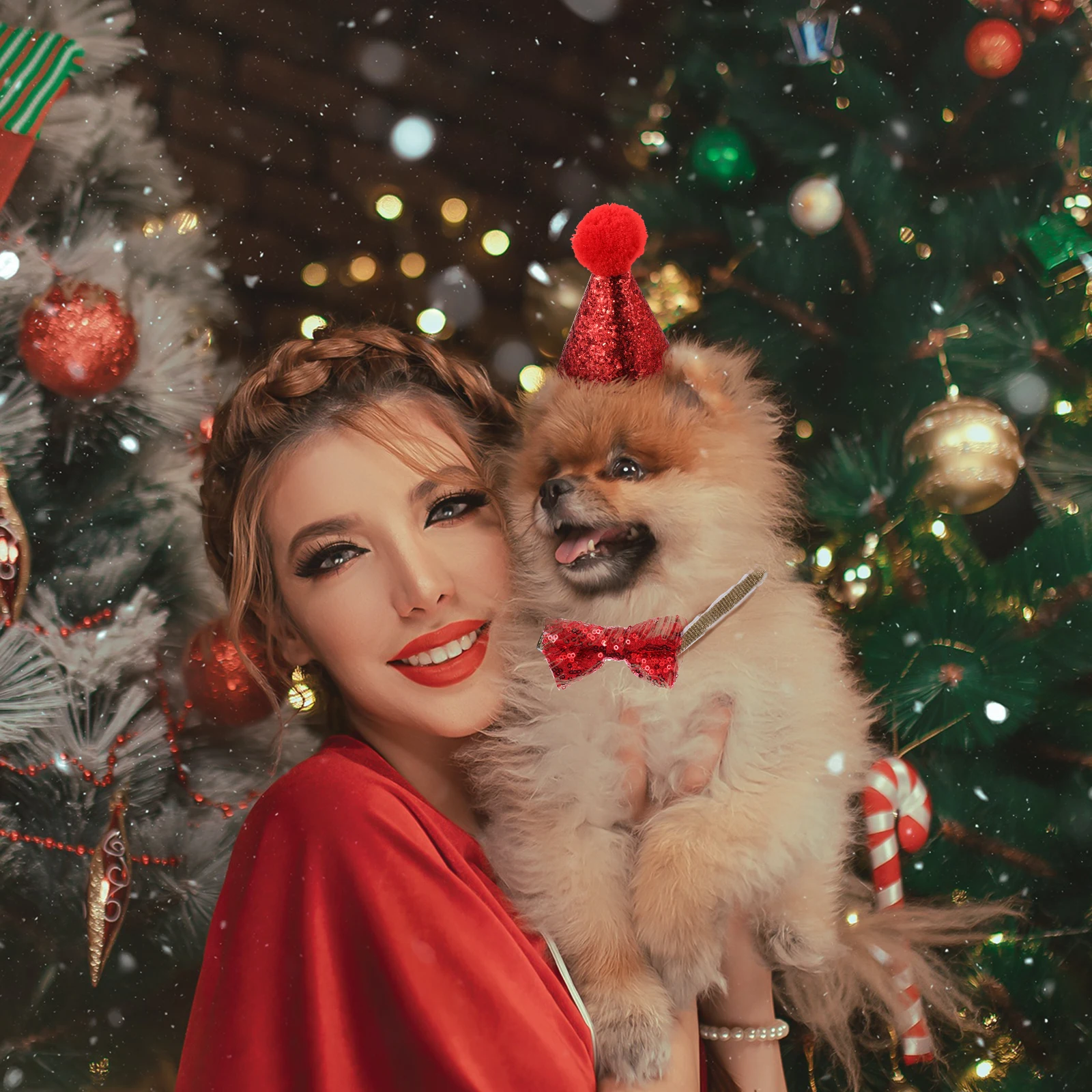 

1 Set Pet Christmas Costume Hat Collar Set For Puppy Large Medium Dogs Cosplay Wear Xmas Pet Supplies Costume Party