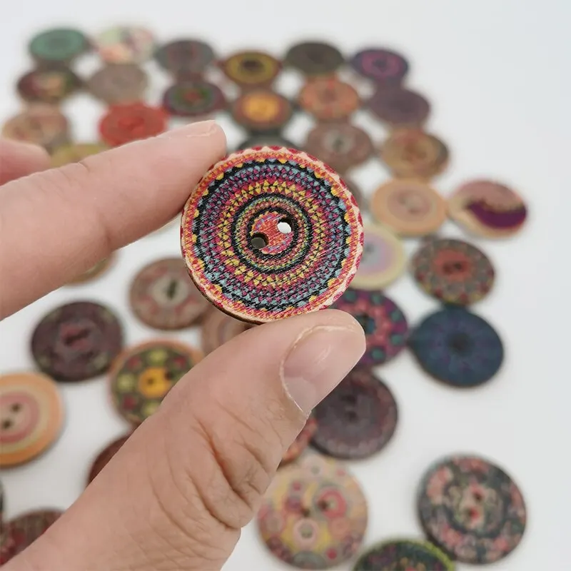 100pcs Round Two-Holes Vintage Buttons 15mm For Clothes Decoration Mixed Color Wooden Buttons DIY Sewing Supplies