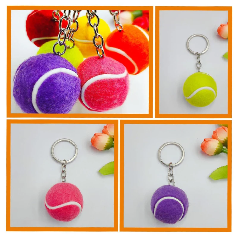 LLavero de Metal con bola de tenis para coche, cadena deportiva, colgante de Color plateado, 24 piezas, 6 colores