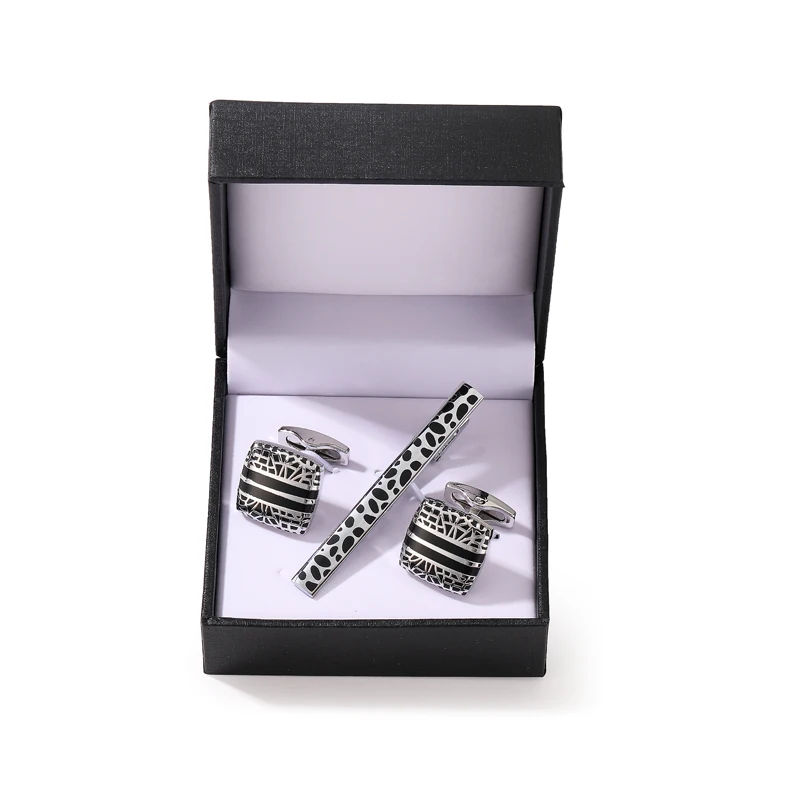 طقم صندوق أزرار أكمام نحاسي بطباعة فهد ، أزرار أكمام قميص فرنسية ، مشبك ربطة عنق بدلة ، هدايا مجوهرات للرجال ، بيع بالجملة