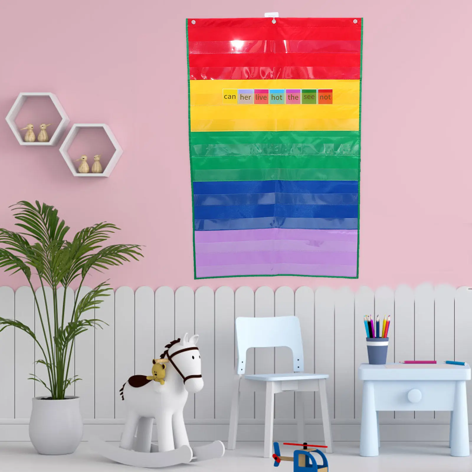 Multi Functional Classroom Pocket Chart PVC Wall Hanger with Ample Clear Pockets Flash Card Holder Study Cards Organizer School