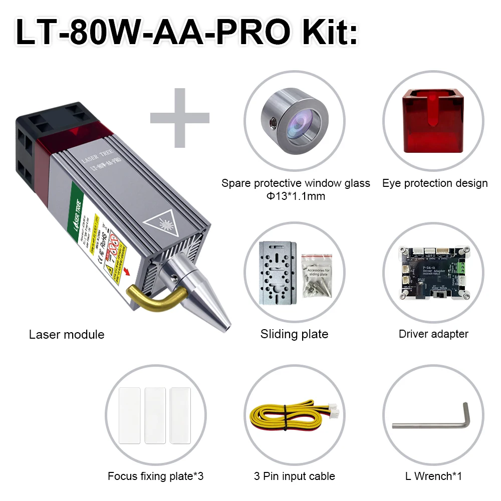 Laser Boom 450nm 80W High Power Laser Hoofd Met Air Assist, Metalen Mondstuk, ttl/Pwm Snijden Graveren Laser Module