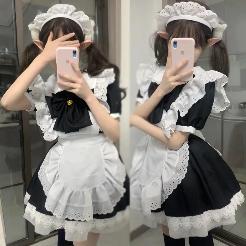 Traje clásico de sirvienta en blanco y negro, COS Princesa Lolita, falda grande, falda suave para chica, uniforme de sirvienta de anime