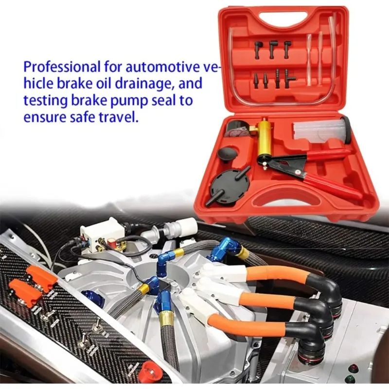 2 in 1 Manual Vacuum Pressure Pump Brake Fluid Drain Kit Vacuum Pistol Pump Tester Kit Portable Durable Aluminum Vacuum Gauge