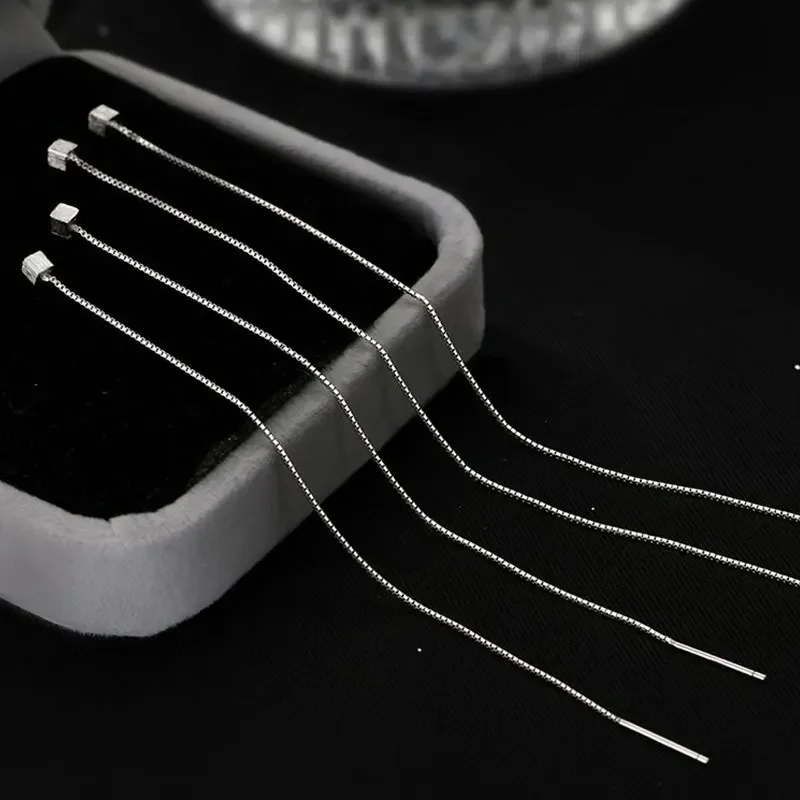

PONYKISS 925 Sterling Silver Simple Long Block Tassels Ear Line Drop Earrings for Women Fine Jewelry Minimalist Accessories