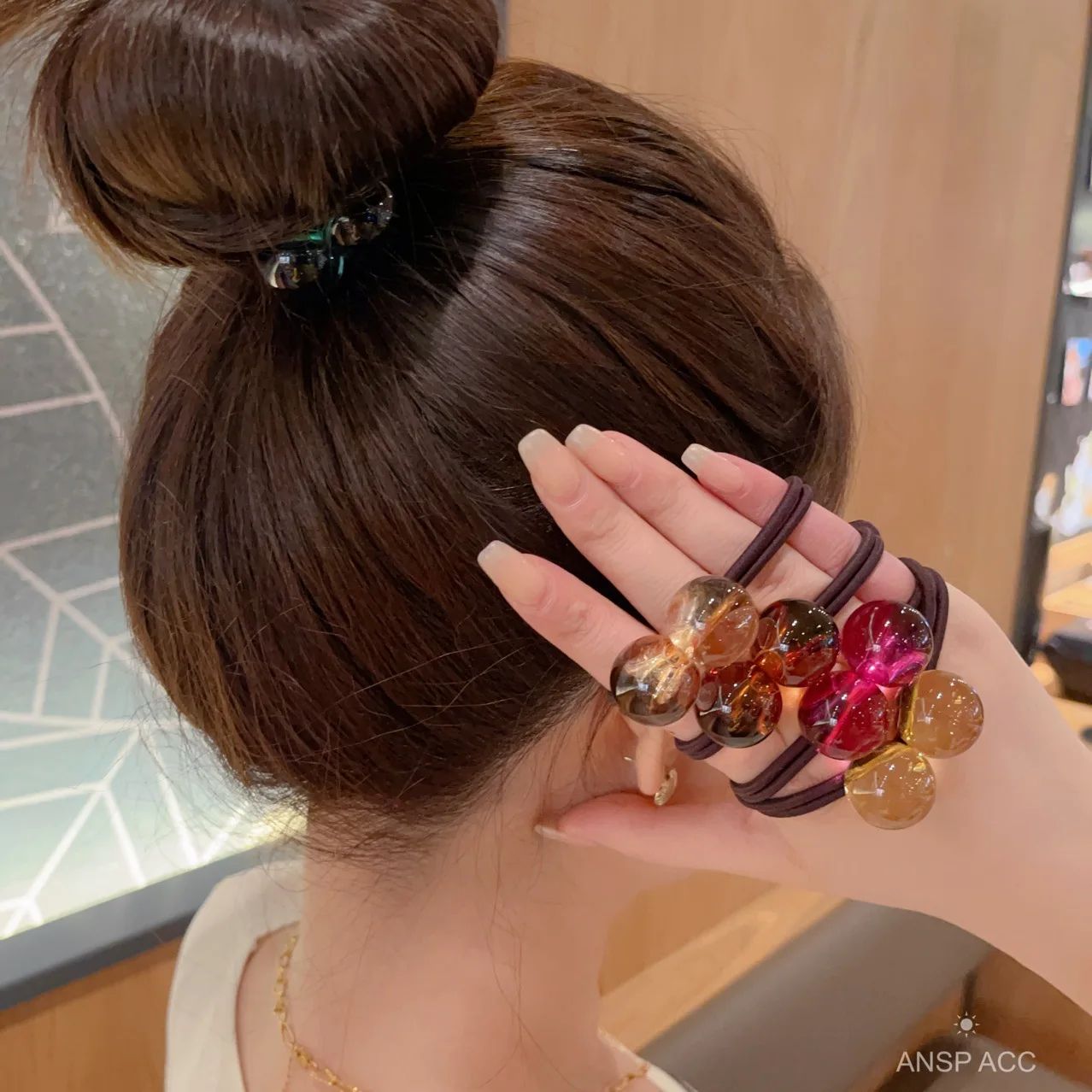 Shiny Glass Ball Candy Color Elastic Hair Bands for Women Little Girls Hair Rings Headdress Hair Ties Polytail Ropes Wholesale