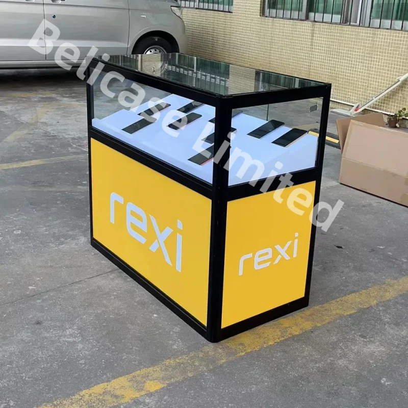 （customized）Shopping Mall Mobile Phone Retail Counter Modern Retail Shop Glass Cabinet Cell Phone Display Showcase with Led Ligh