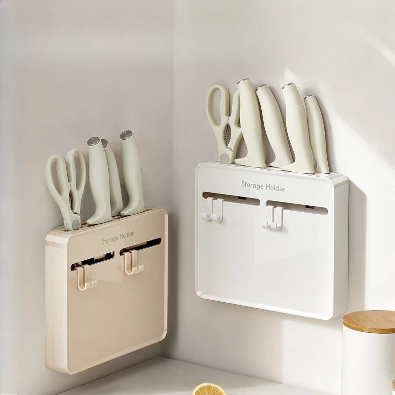 No-Drill Kitchen Knife Holder, Wall-Mounted Dustproof Durable Shelf for Cabinet Inner Side Multifunctional Storage
