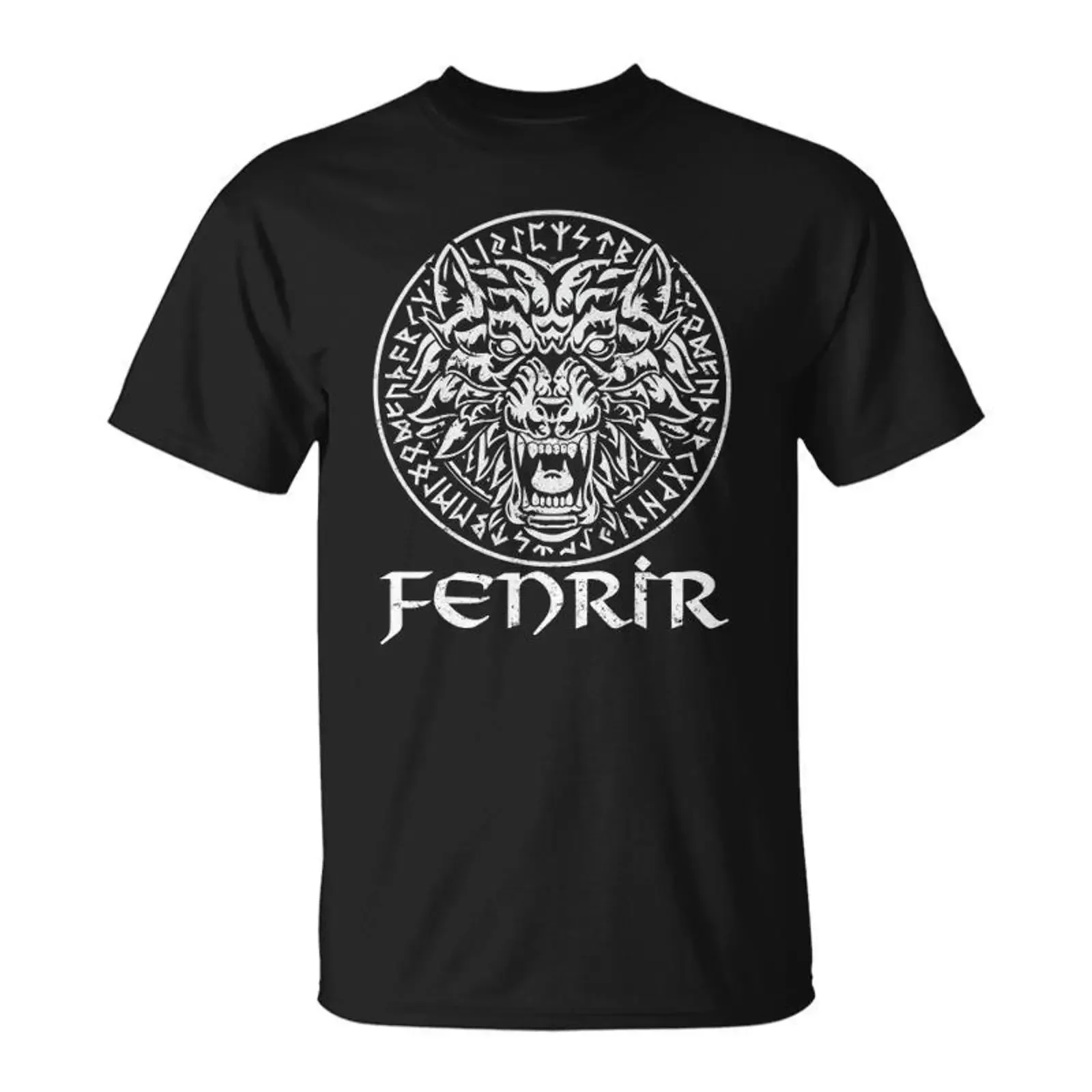 Fenrir Wolf Viking Norse Mythology Nordic Myth Animal Runes T Shirt Mazezy vintage Washed Comfortable Slightly homme Stretched