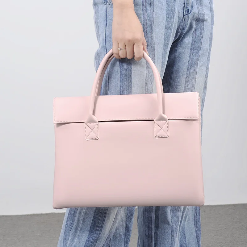 Maleta de couro PU para negócios e reunião, bolsa simples para homem e mulher, bolsa executiva, escritório, arquivo de trabalho, deslocamento e reunião, 14 in