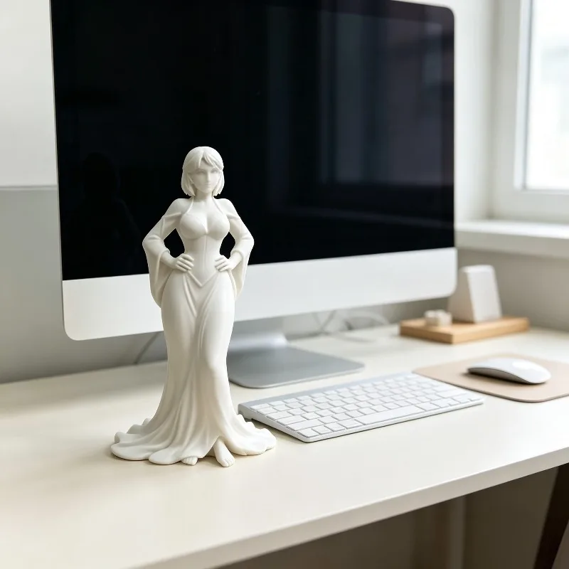 3D printing texture anime figurine, hands on hips, beautiful girl's home decoration ornament, car ornament, student
