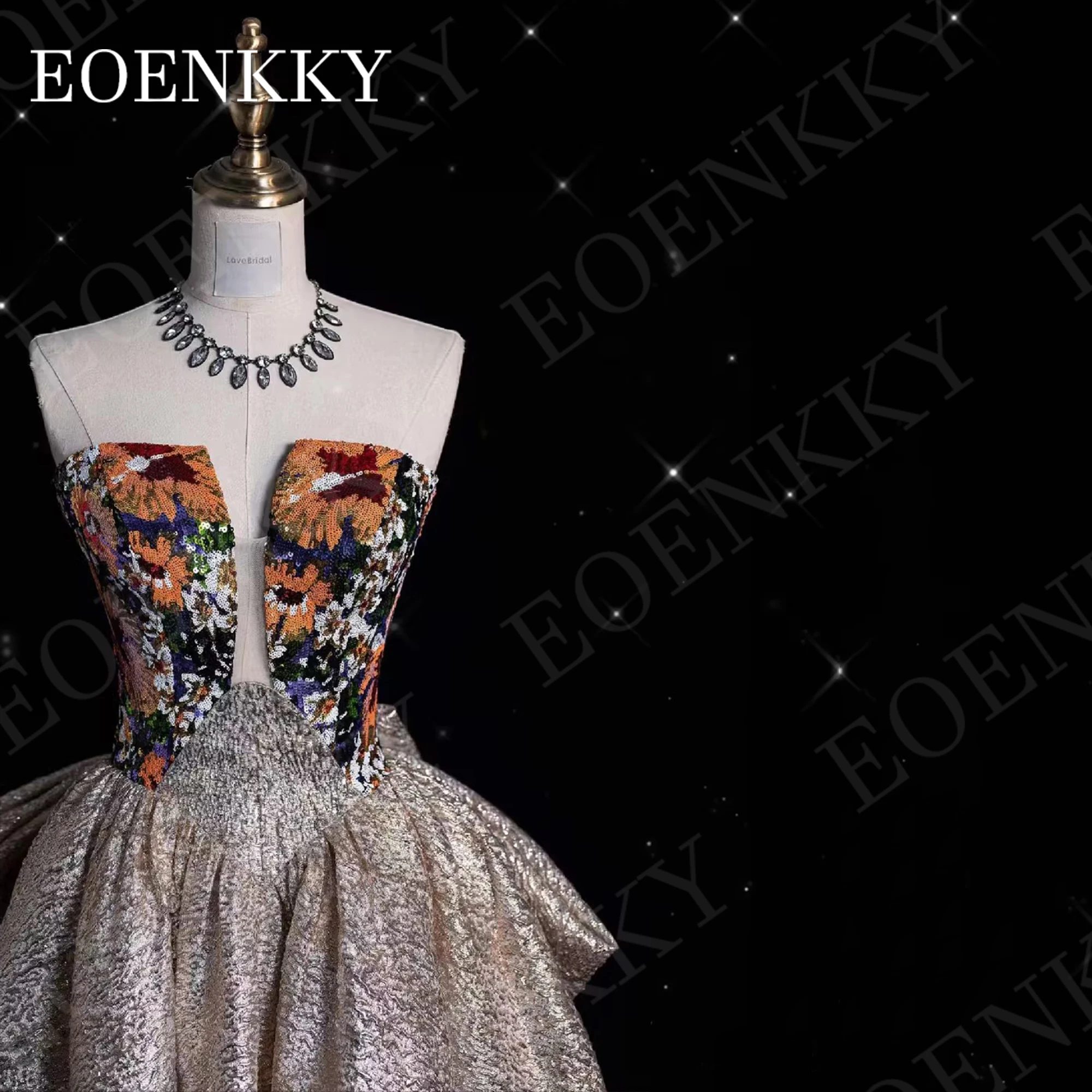 Robe de Rhde luxe A-Line à paillettes florales robes de banquet sans bretelles longueur au sol nœud en fibre dos ouvert Luxe a - ligne robe de bal sequin fleur bretelles au sol robe de banquet avec arc sans manches par