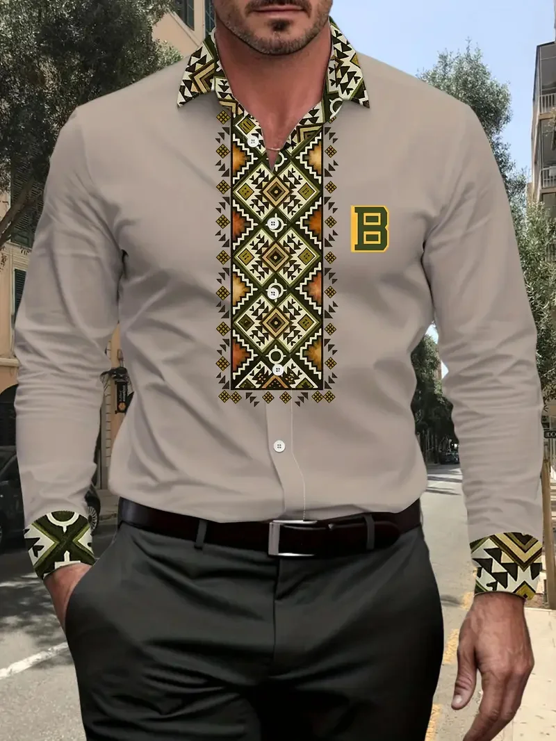 قميص رجالي بأكمام طويلة مطبوع عليه زهور ثلاثية الأبعاد، نمط كاجوال عصري، قميص كاجوال بياقة بأزرار، قميص على طراز الشارع #3