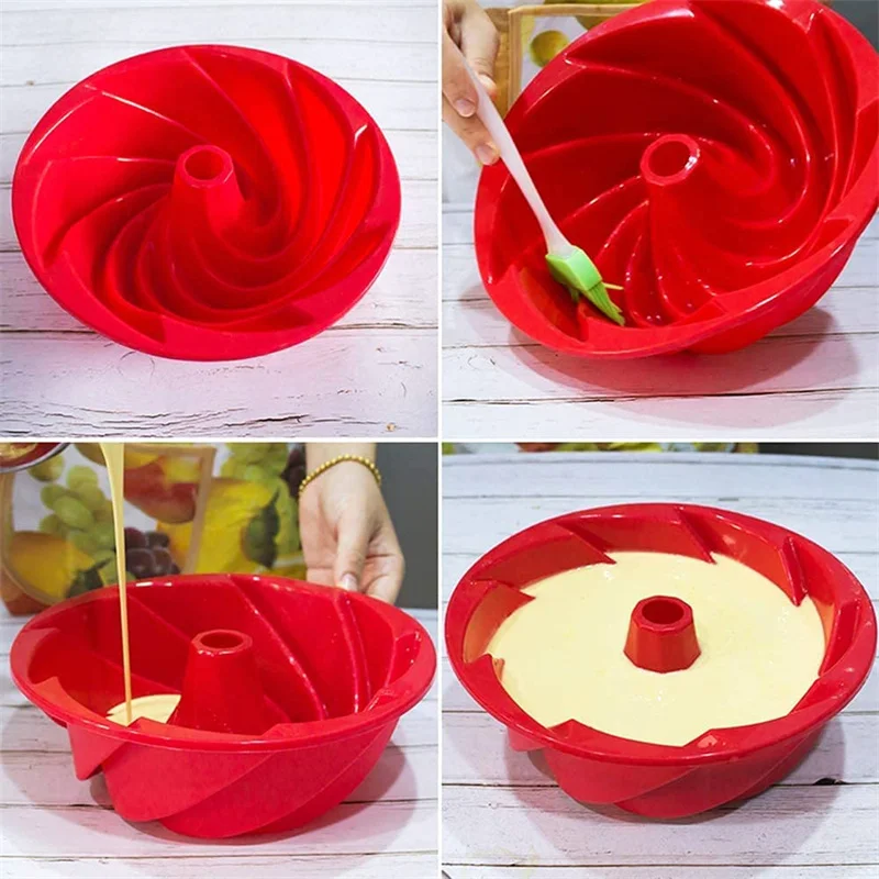 3D Large Spiral Shape Silicone Bundt Cake Pan 10 inch Bread Bakeware Mold Baking Tools Cyclone Shape Cake Mould DIY Baking Tool