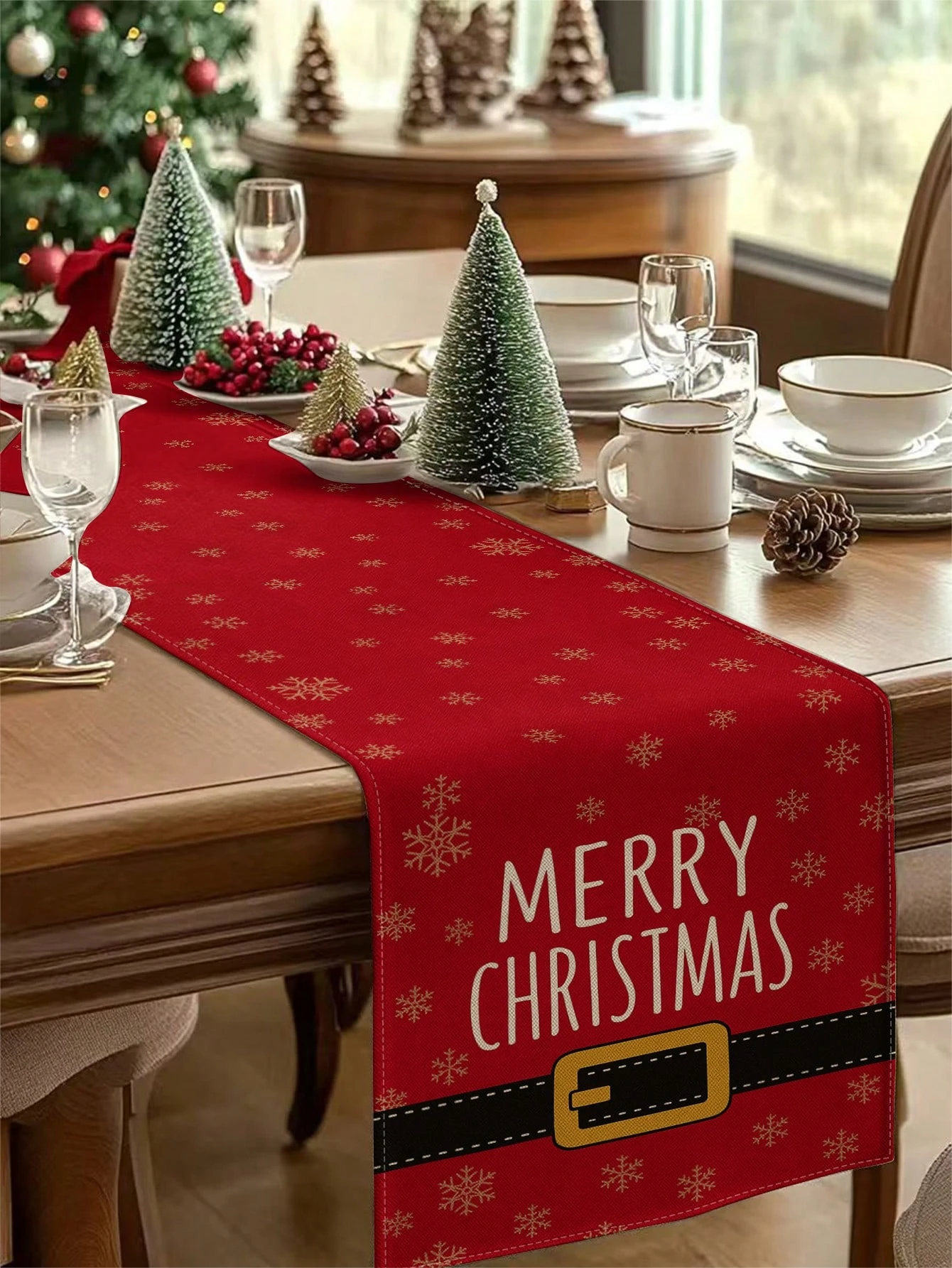 Frohe Weihnachten Schneeflocke Weihnachtsmann Gürtel Rot Tischläufer Festliche Weihnachten Esstisch Dekoration Langlebig Urlaub Party Essential