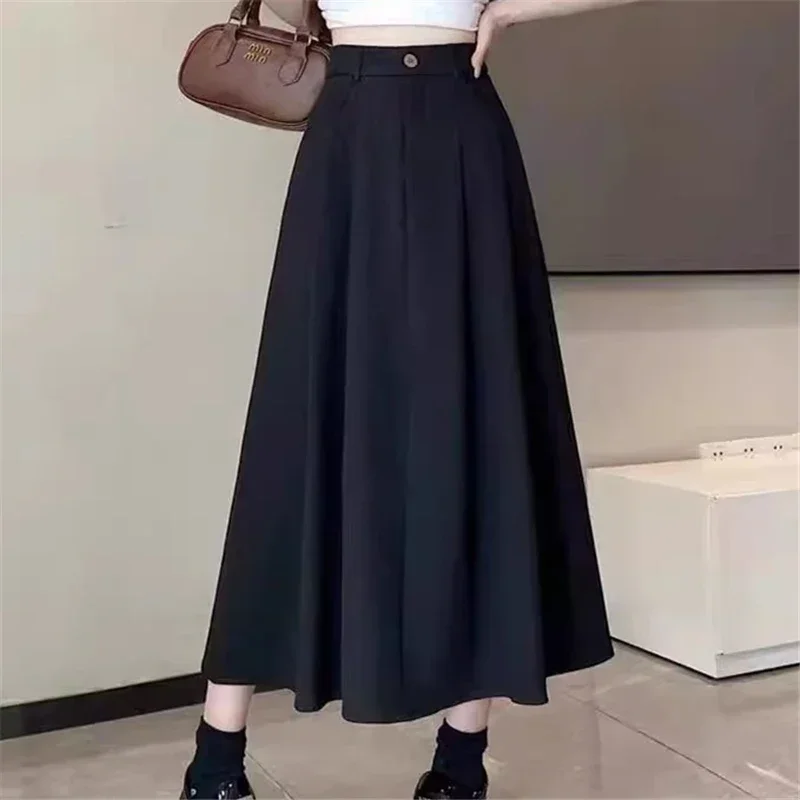 

Skirts for Women Autumn New Draping Solid Color Half-body Skirt Casual A-line Skirt High Waist Korean Fashion Long Skirt Dresses