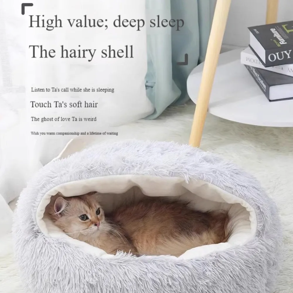 Cat Bed Pet Mattress Warm Soft Plush Pet Bed Enclosed Round Cushion Comfortable Sleep Bag Cat 2 In 1 Warm Cats Basket Sleep Bag