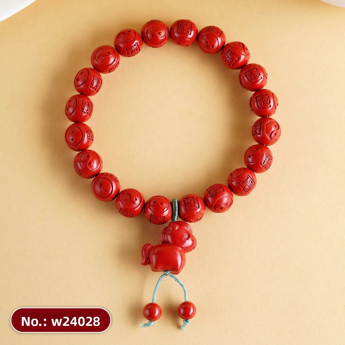Natural High Content Imperial Red Cinnabar Tai Chi Bagua Bracelet Zodiac Horse Amulet Red Native Year Women's Lucky Hand String