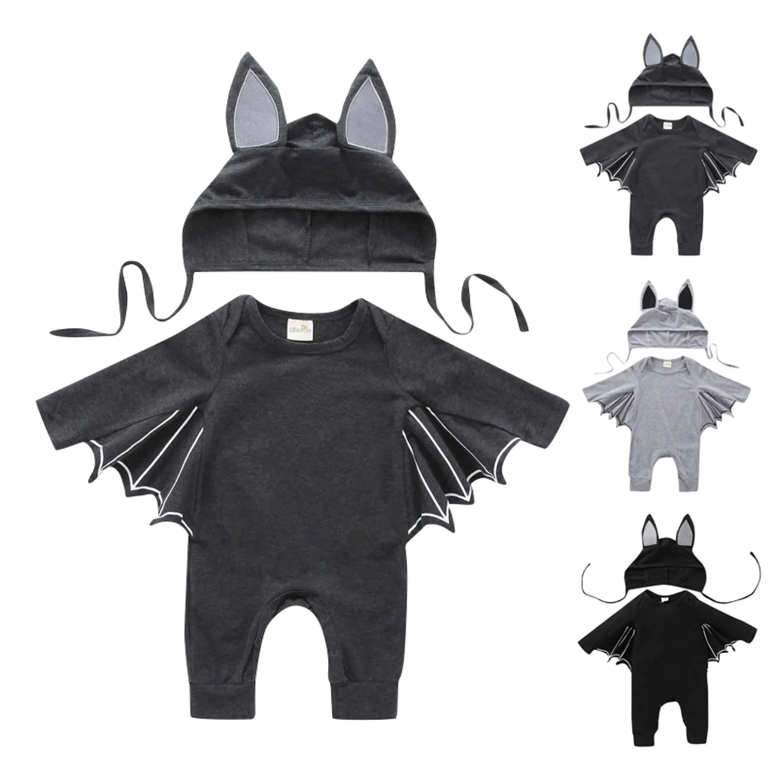 Barboteuse chauve-souris noire pour bébés, premier costume d'Halloween, combinaison pour bébés garçons et filles, fête de Pourim, carnaval, robe de paupières, cosplay longue et courte