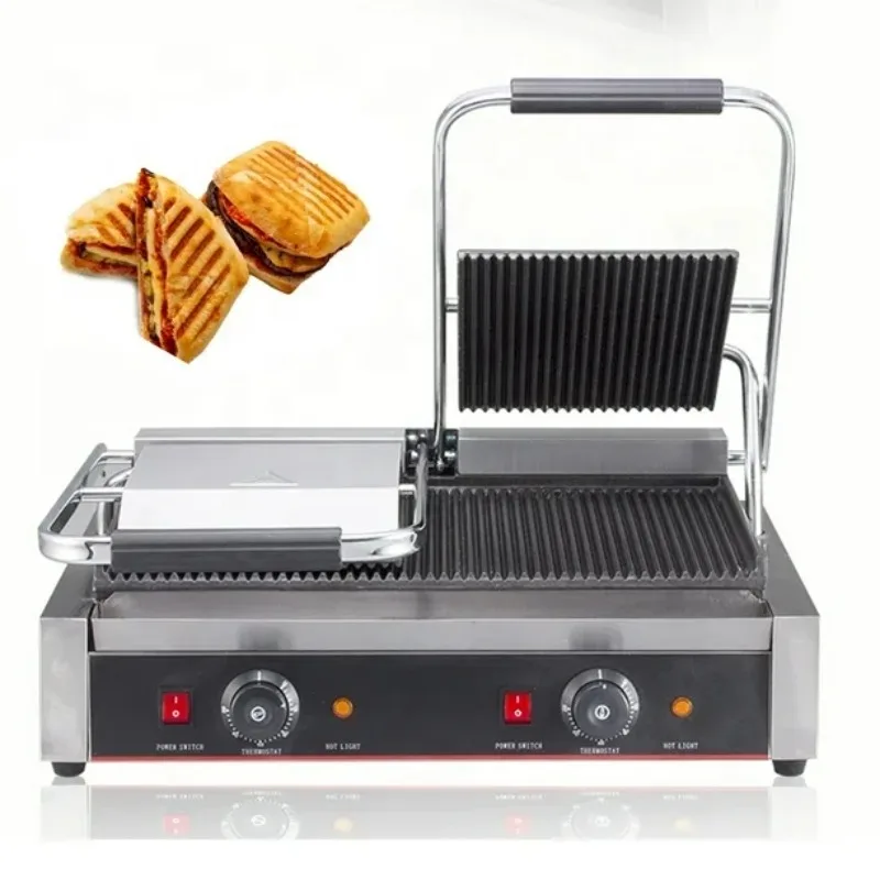

Commercial Electric Panini Grill Machine Two Plate Manual Press Griddle Cooker Stove for Hotels & Restaurants