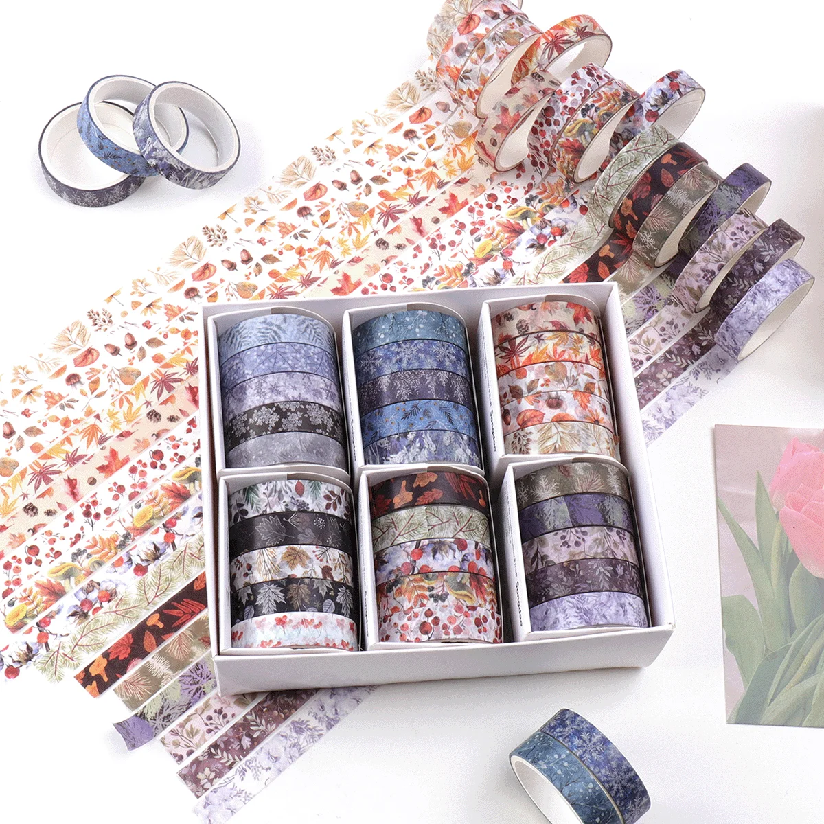 Autumn Tone Floral Botanical Washi Tape Set Vintage Fall Pattern Decor Tape Students Girls Back To School Journal Craft Supplies