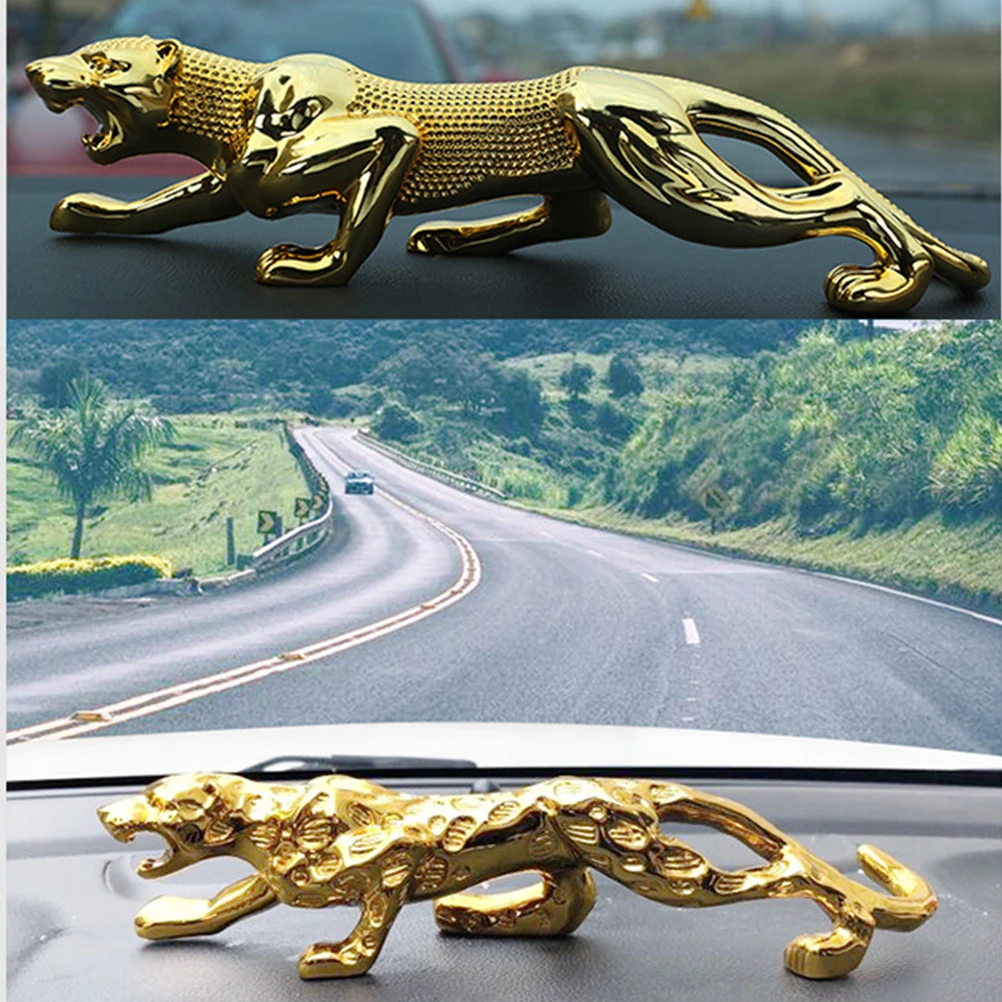 

26Cm Golden Resin Chinese Leopard Wealth Statue for Car Dashboard Home Decor Lucky Charm Ornament Car Interior Craft Auto Cool