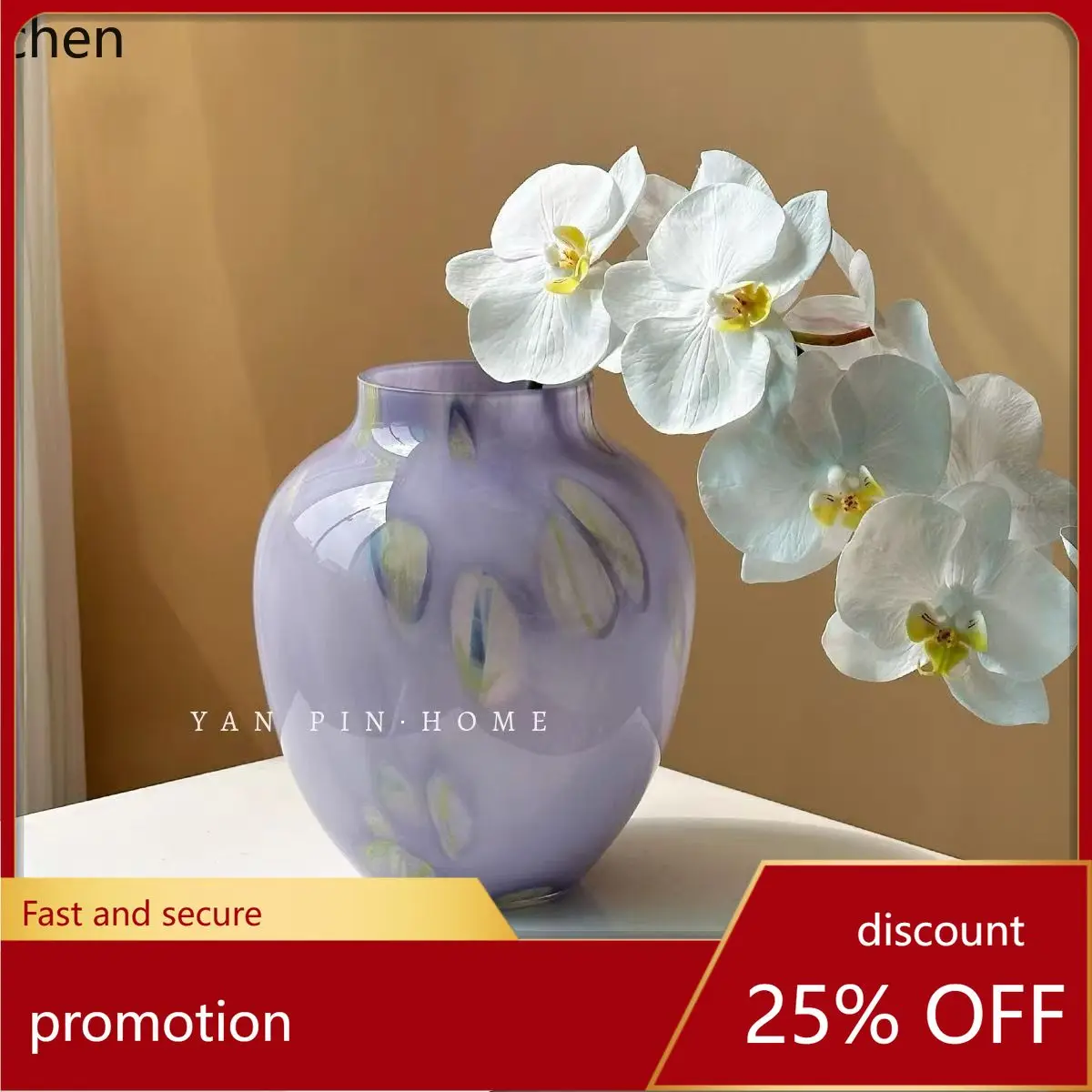 YFY lila Rauchglas-Blumenvase - hochwertiges dekoratives Ornament für das Wohnzimmer zu Hause.