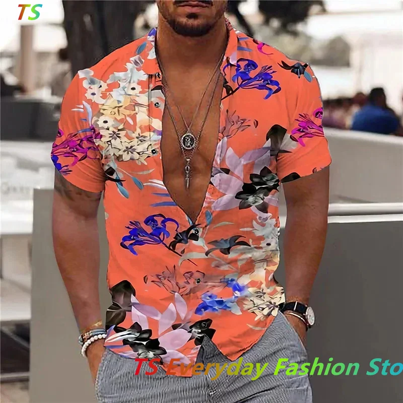 Floral Shirts For Men 3d Print Summer Men\'s Hawaiian Flower Shirt Beach Short Sleeve Fashion Tops Tee Shirt Man Blouse Camisa