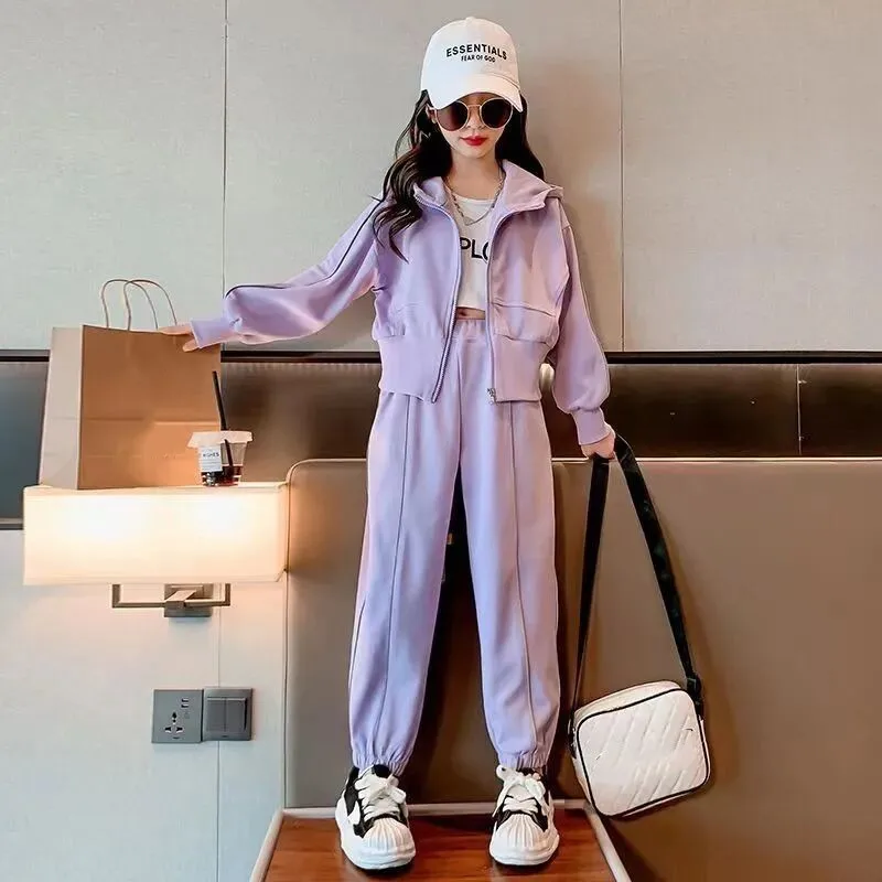 

Teenage girls outfit set Spring and Autumn new children's Korean version casual jacket+pants two-piece set kids tracksuit