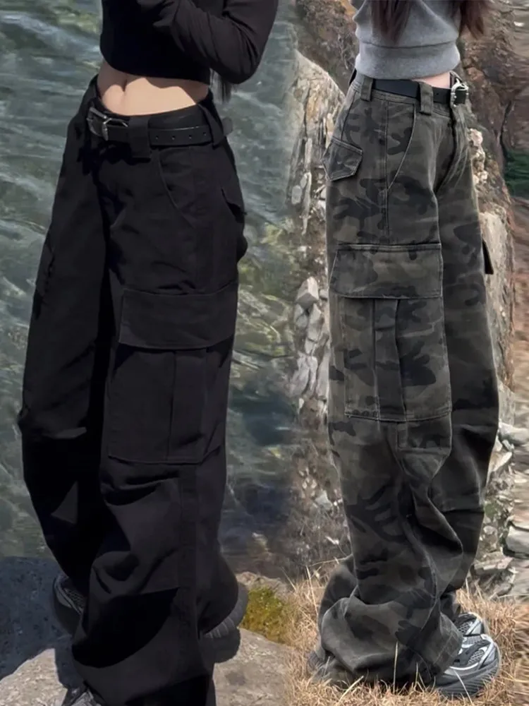 

American Retro Camouflage Workwear Jeans Women's Spring Autumn New Street Cool Straight Leg Sports Casual Pants