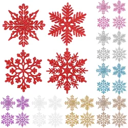 12pcs/set Pink Glitter Plastic Snowflake Ornaments Christmas Venue Decoration Xmas Tree Pendant For Home Winter Party Supplies