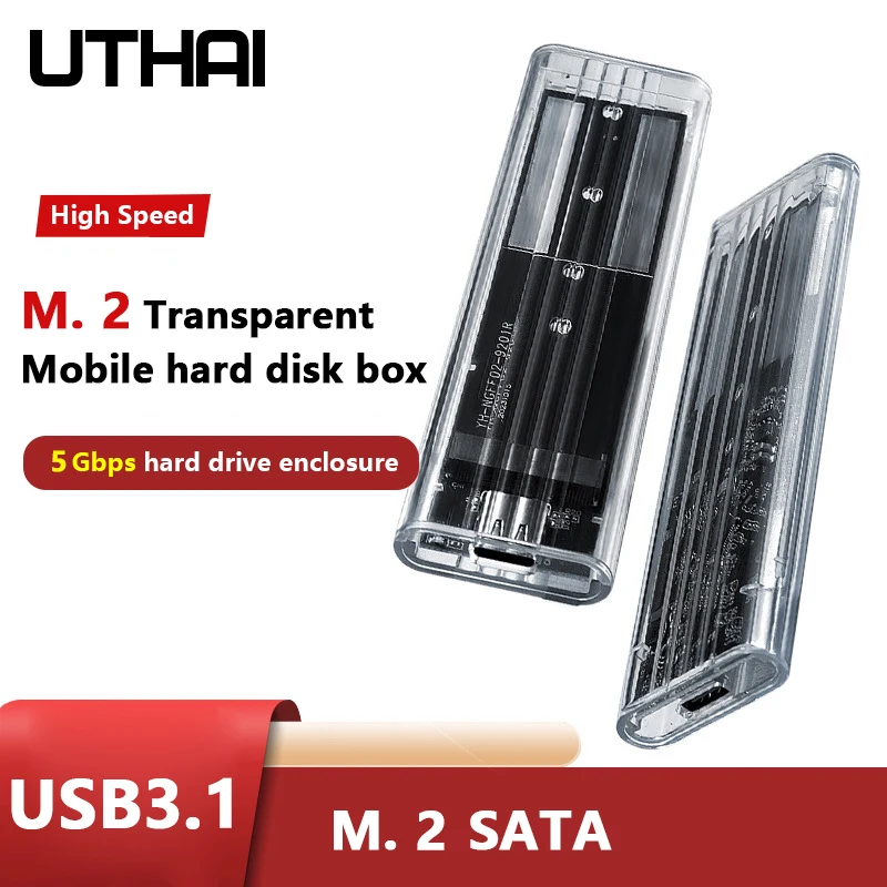 

Portable Transparent USB 3.1 External Solid-State Drive Enclosure for Storage And Data Transfer M.2 NGFF Type - Hard Drive Case